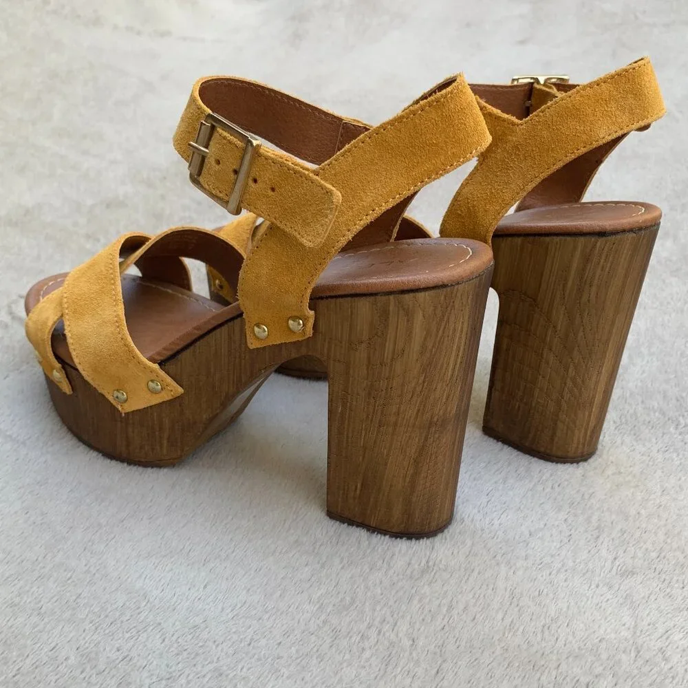 Aldo Deleniel Suede and Wooden Platform Block Heels Sz9 - Picture 7 of 16